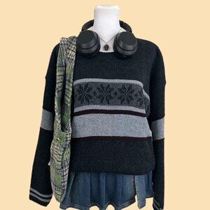 vintage 90s gray striped fair isle boho granola sweater